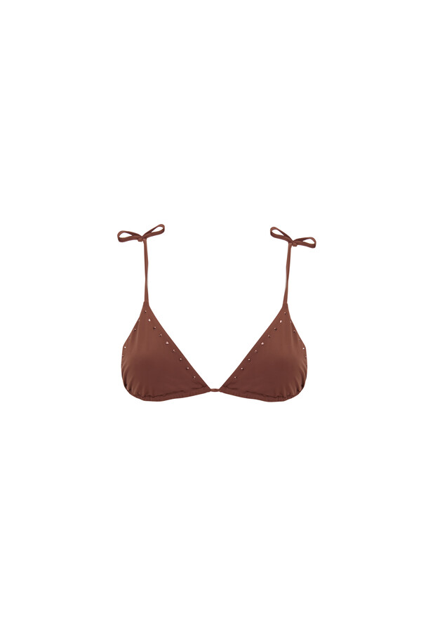 Women'secret Top de bikini triangular marrón con pedrería brillante café