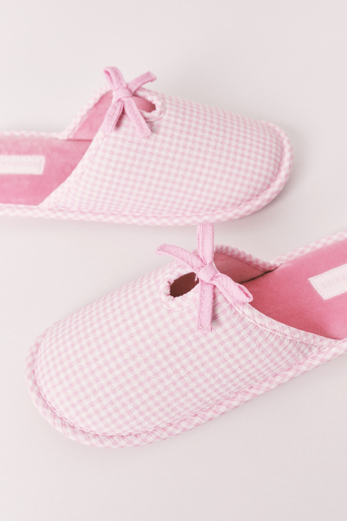 Women'secret Pantuflas estampado vichy con lazo rosa
