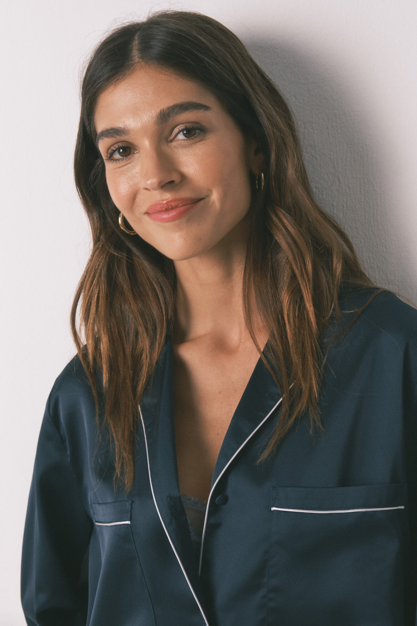 Women'secret Pijama camisera largo de sat&eacute;n azul azul