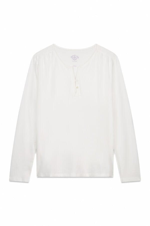 Women'secret Playera blanca de manga larga 100% algodón marfil