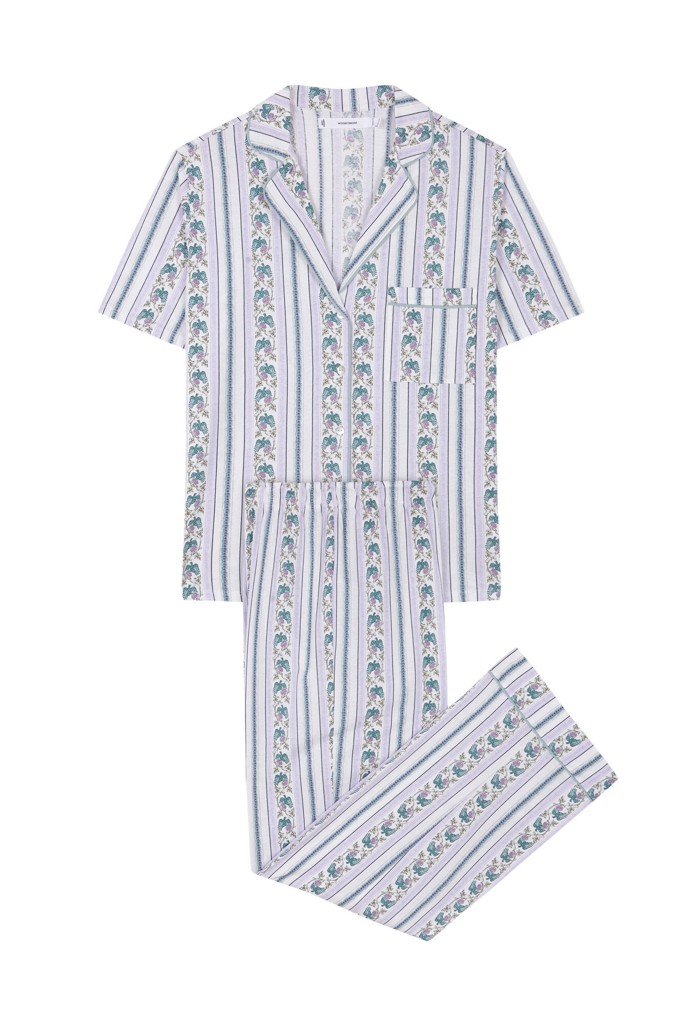 Women'secret Pijama camisera Capri de rayas 100% algod&oacute;n marfil