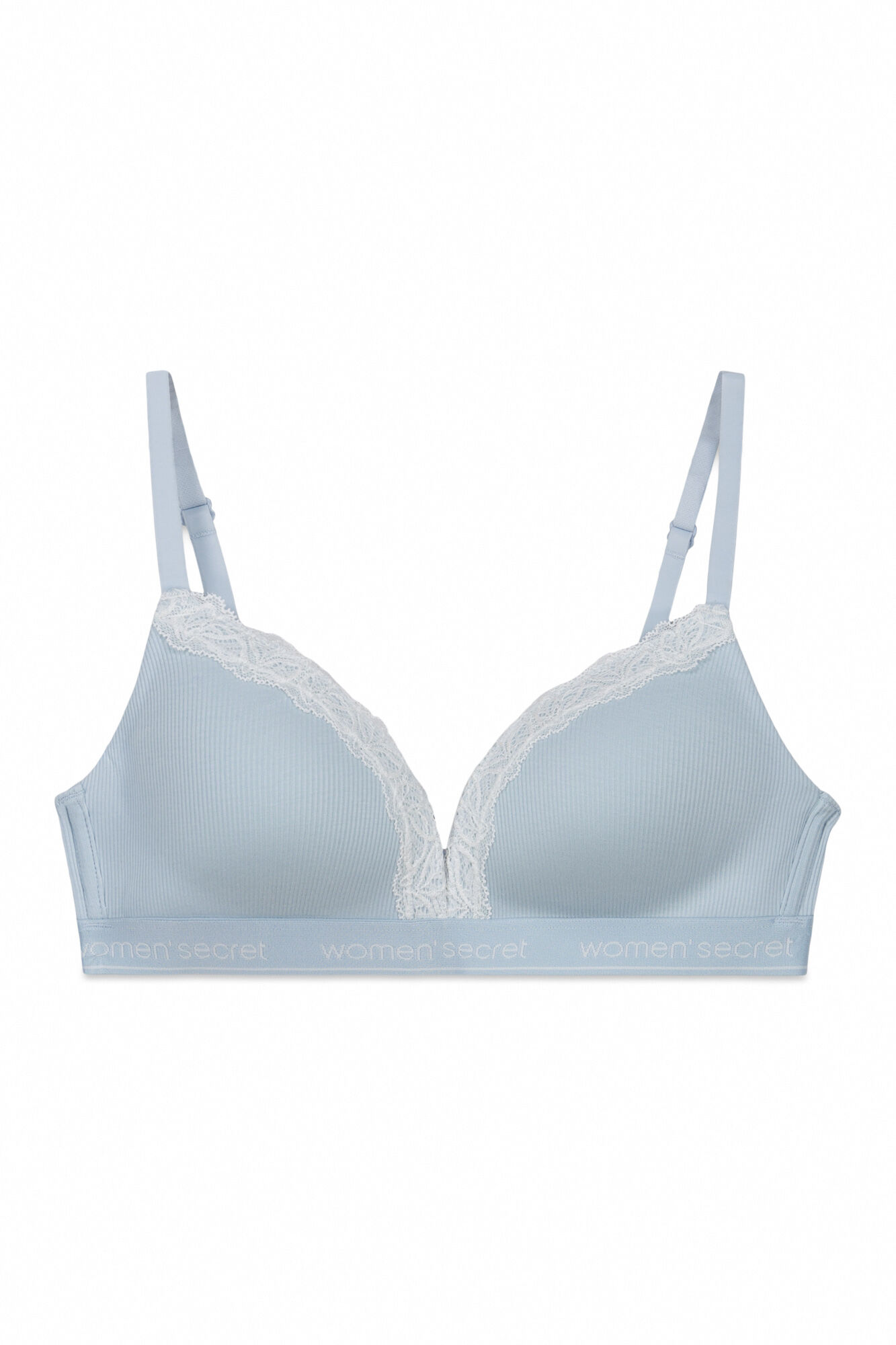 Women'secret Brasier triangular de algod&oacute;n acanalado azul CHARMING azul