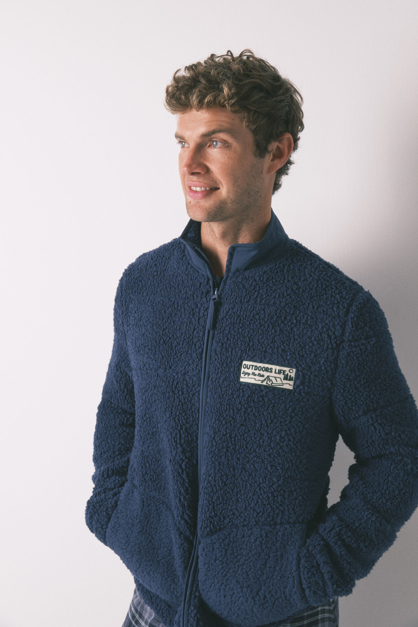 Women'secret Bata con media borrego azul azul