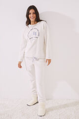 Womensecret Pijama larga fleece beige marfil