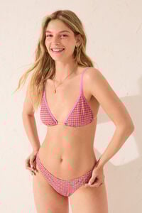 Womensecret Panty de bikini brasileña de cuadros vichy rosas rosa