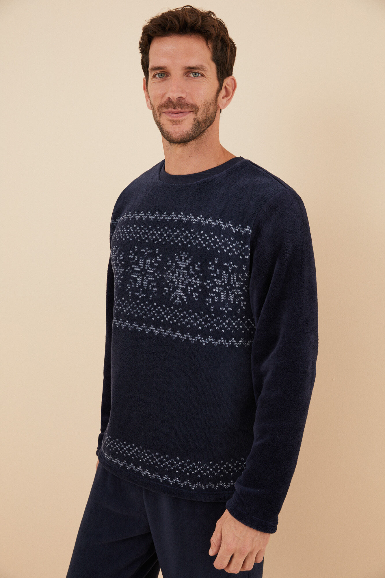 Women'secret Pijama larga hombre polar cenefa invierno azul