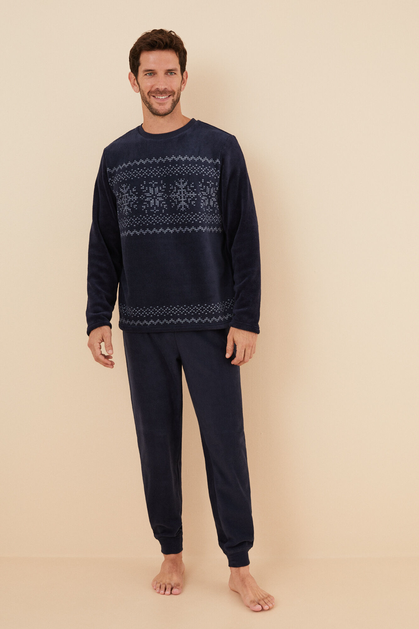 Pijama larga hombre polar cenefa invierno