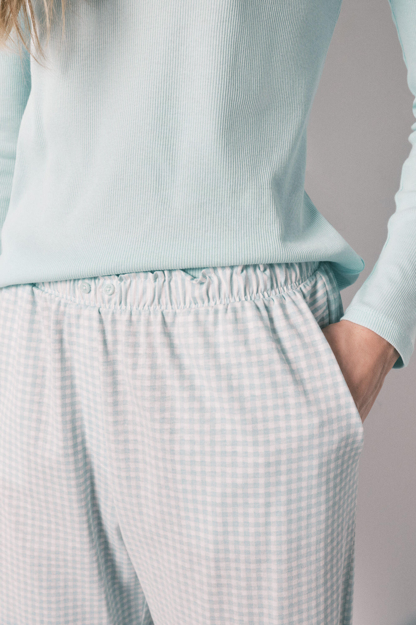 Women'secret Pijama larga cuadros Vichy de algod&oacute;n verde verde