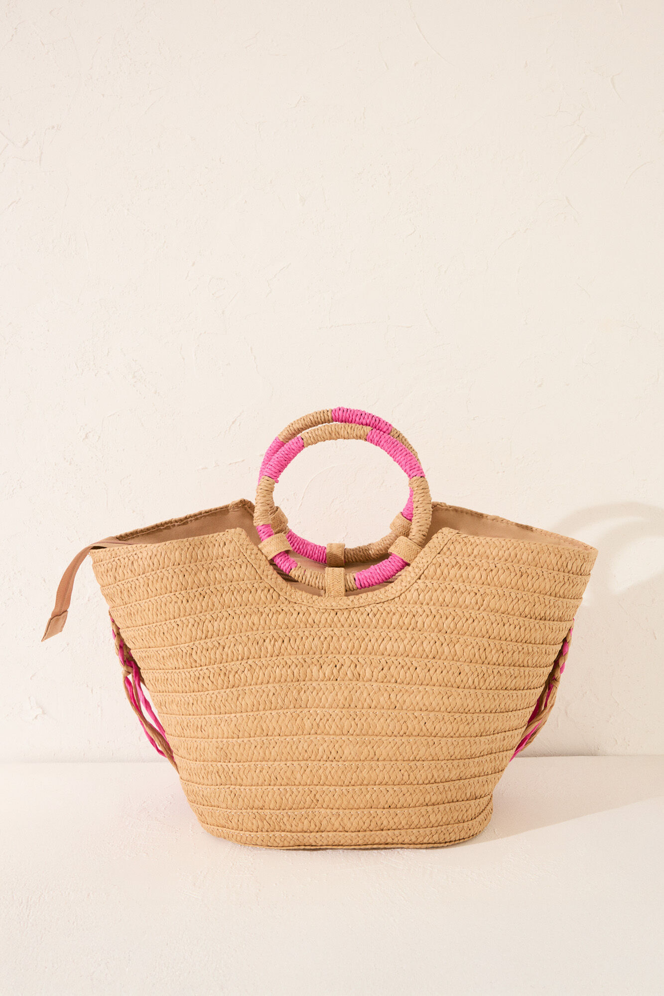 Women'secret Bolsa bolsa de playa de rafia rosa, bolsa caf&eacute;