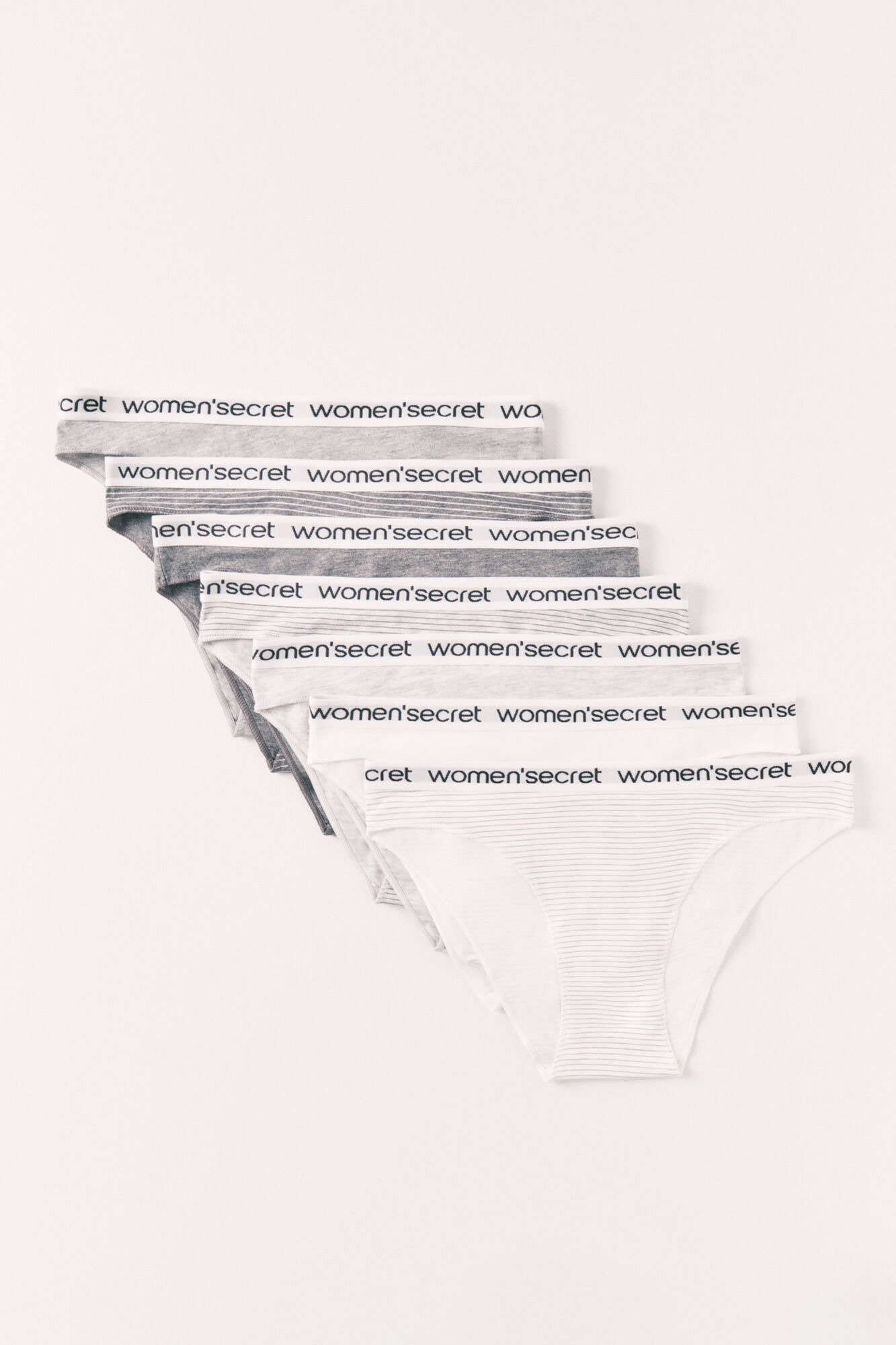 Women'secret Pack de 7 panties cl&aacute;sicas de algod&oacute;n con logo a rayas
