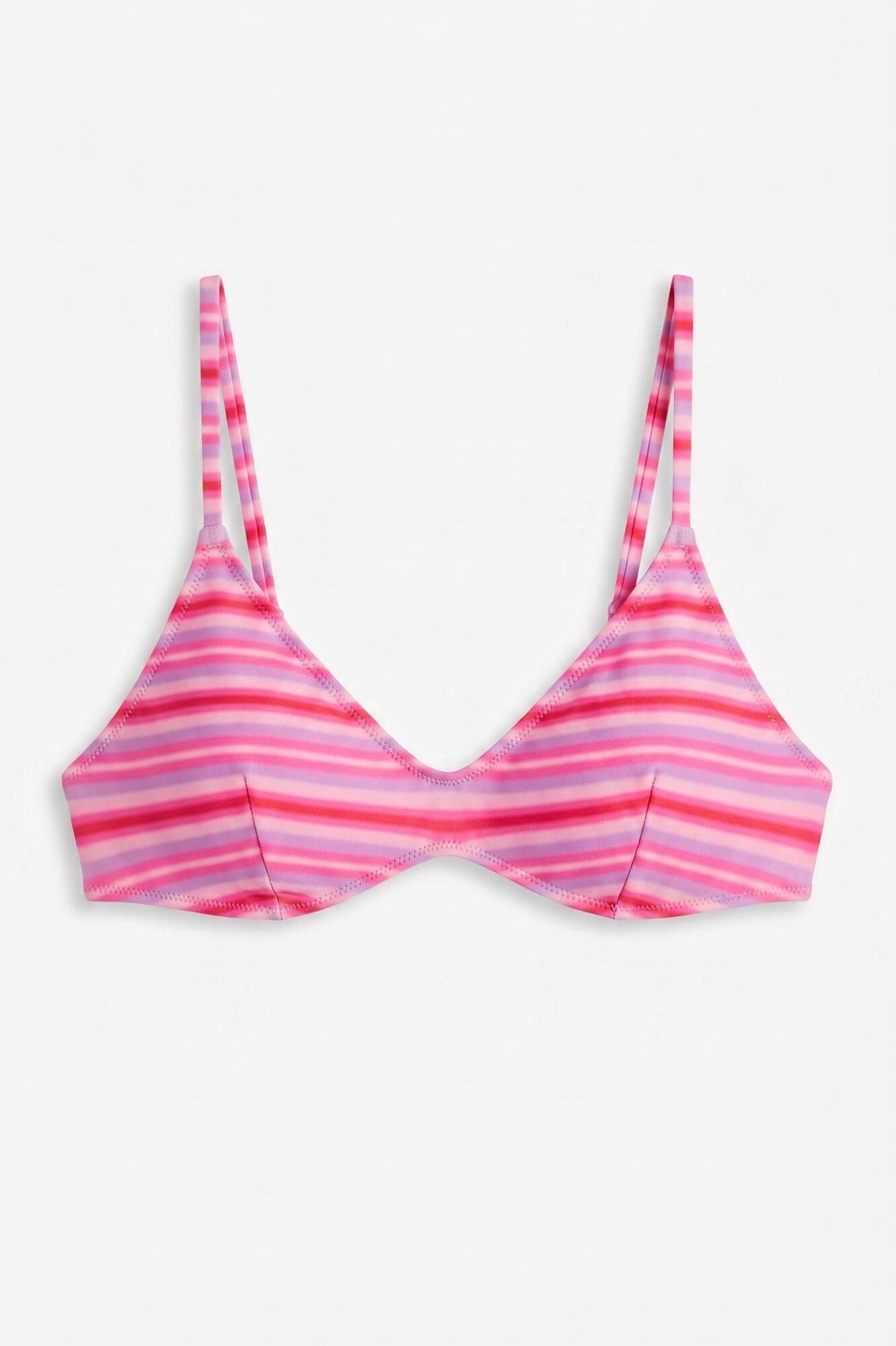 HI&BYE Top de bikini con escote en V estampado de rayas rosa rosa