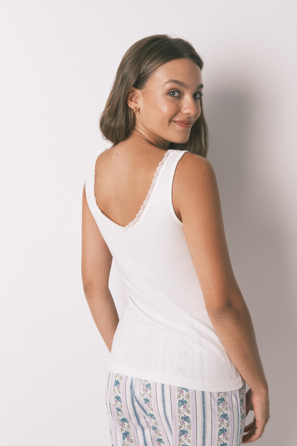 Women'secret Playera de tirantes de algodón blanco marfil