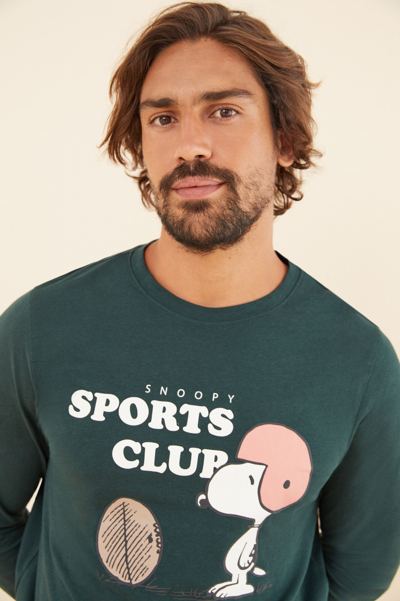 Women'secret Pijama larga hombre 100% algod&oacute;n Snoopy verde