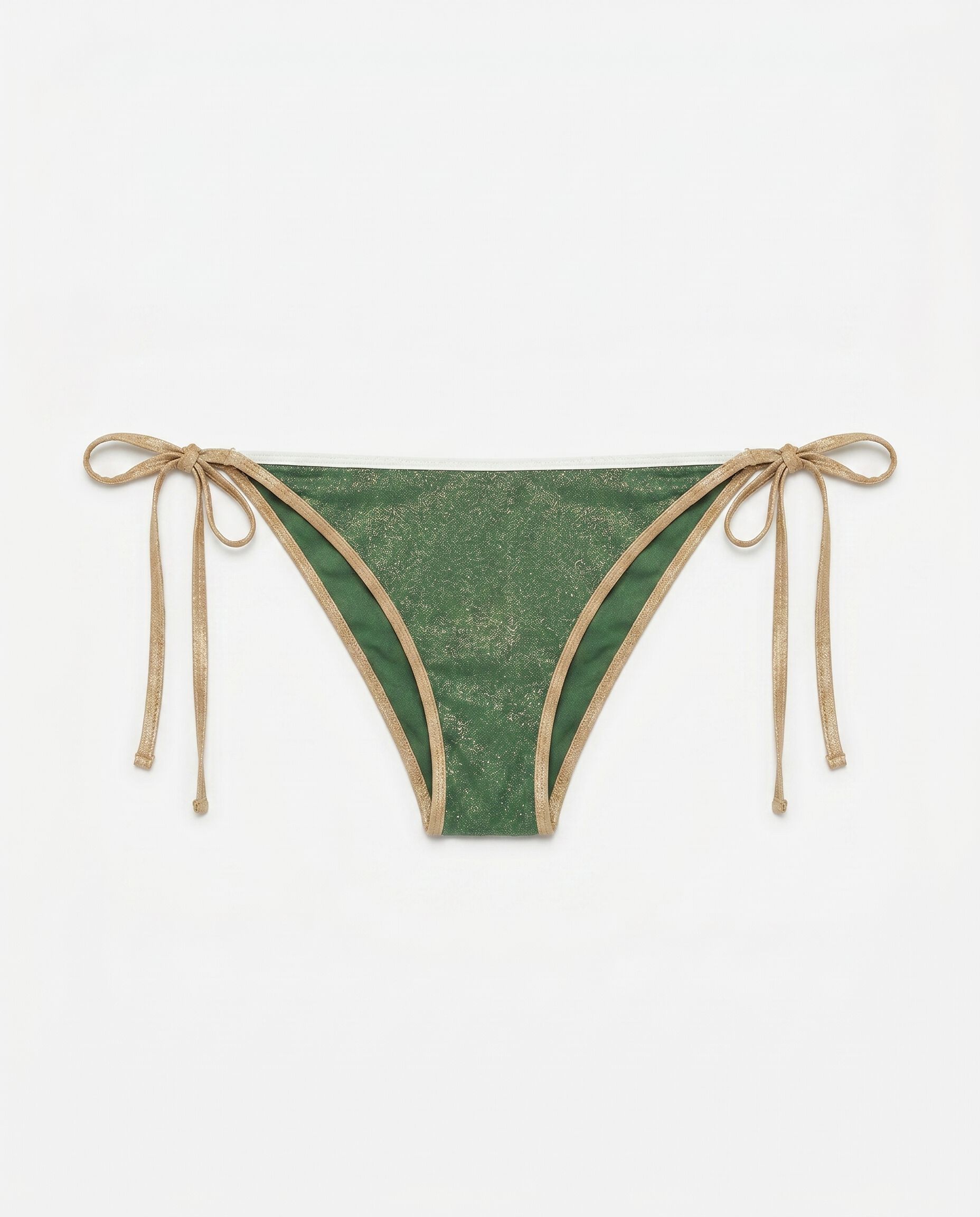 Women'secret Panty de bikini de tiras efecto U verde lurex kaki