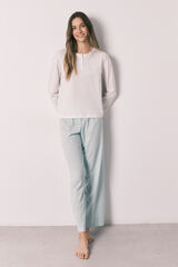 Women'secret Pijama larga de algod&oacute;n pantal&oacute;n a rayas verde marfil