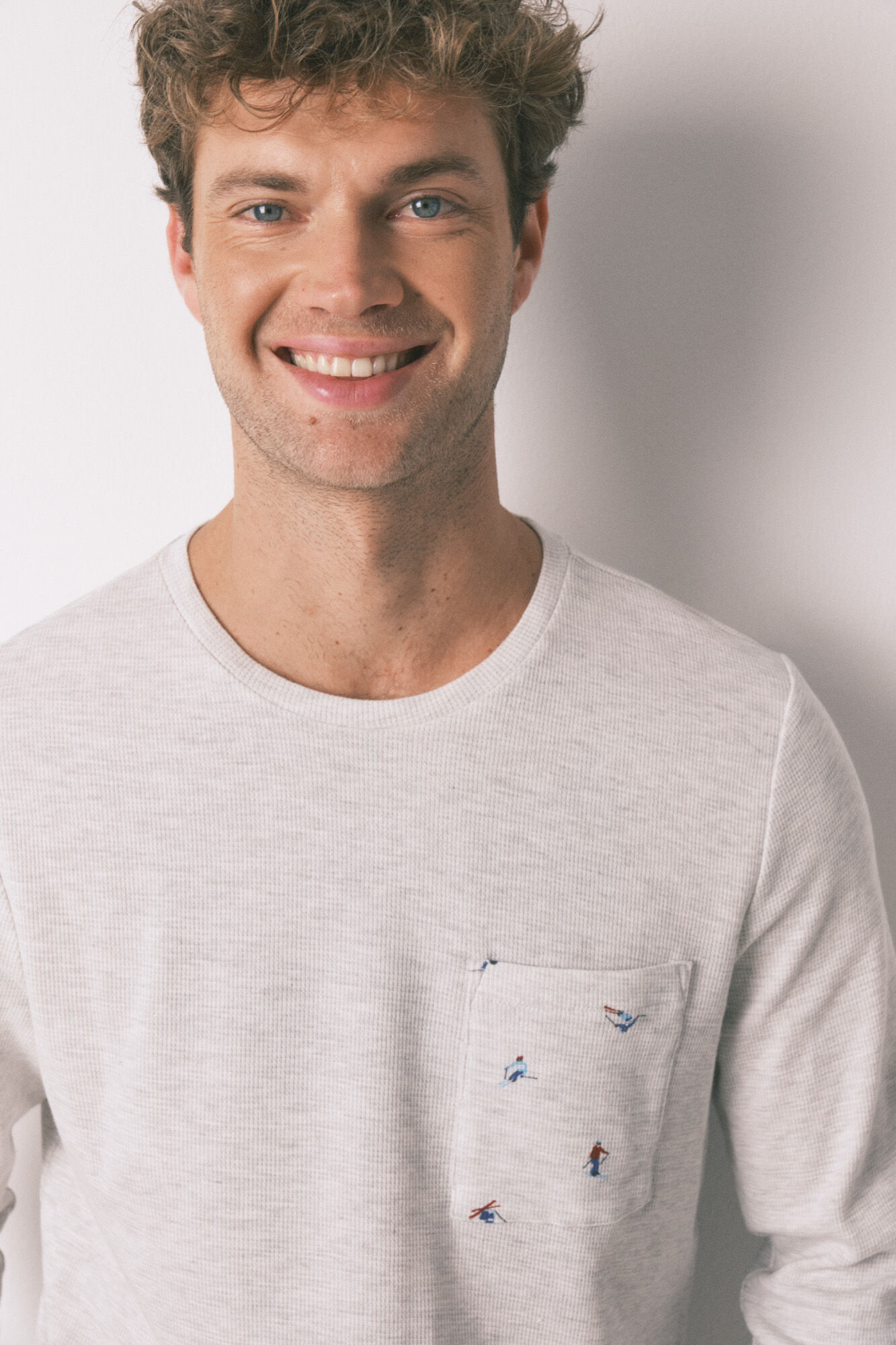 Women'secret Pijama larga de hombre 100% algod&oacute;n gris esqu&iacute; gris