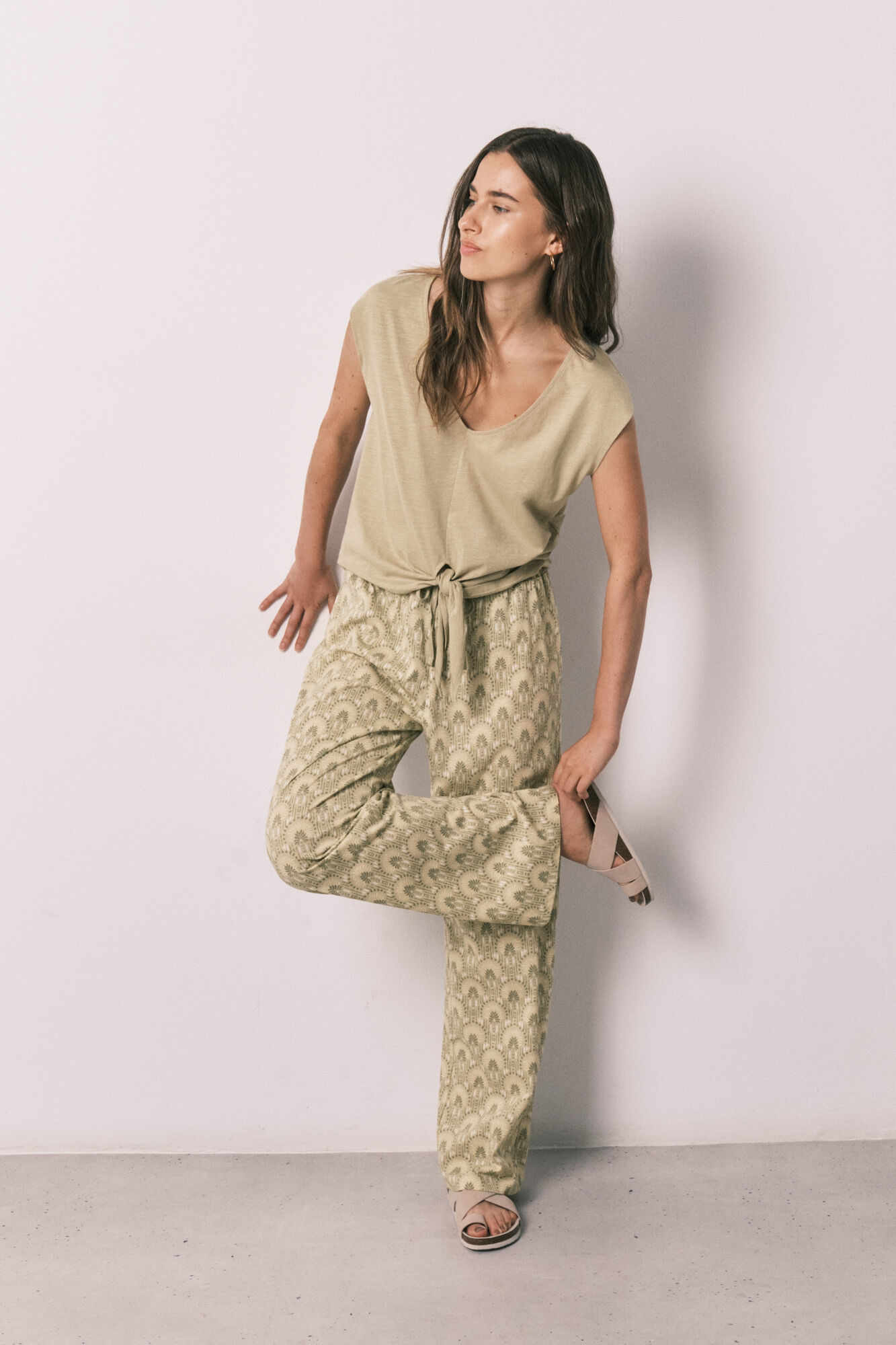 Women'secret Pijama larga de algod&oacute;n con nudo kaki