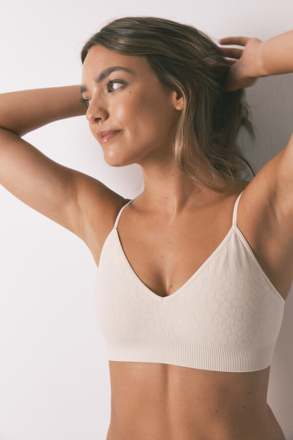 Women'secret Top sin costuras NATURAL estampado animal beige café