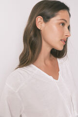 Women'secret Playera manga larga fruncida de algod&oacute;n blanca marfil