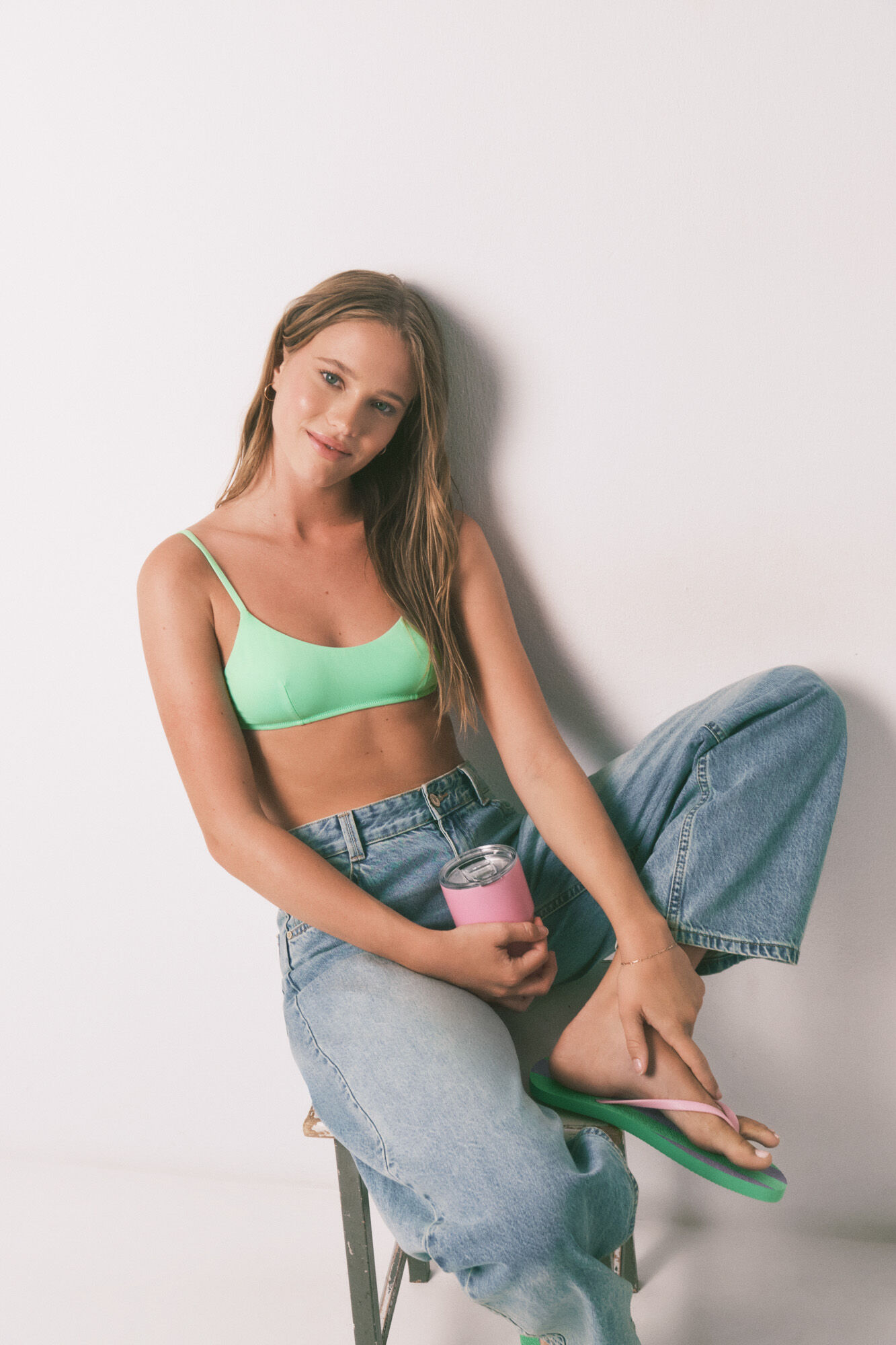 HI&BYE Top bikini escote recto liso verde