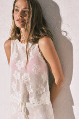 Women'secret Playera top de crochet beige marfil