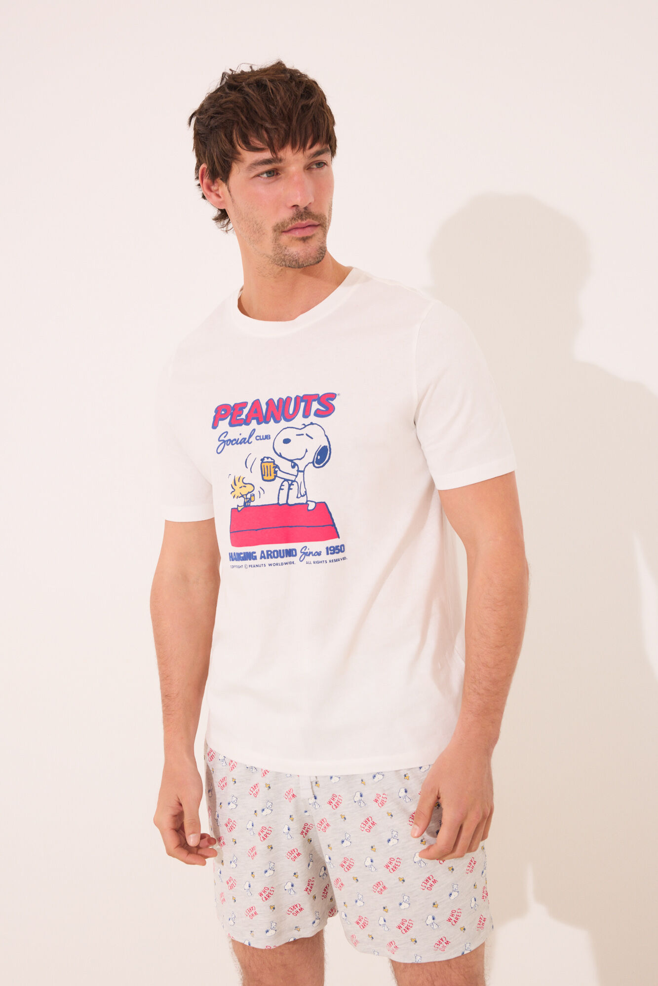Women'secret Pijama corta hombre Snoopy 100% algod&oacute;n marfil