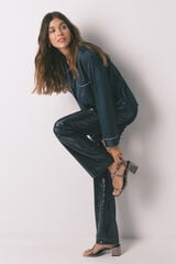 Women'secret Pijama camisera largo de satén azul azul