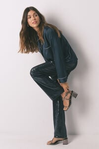 Women'secret Pijama camisera largo de satén azul