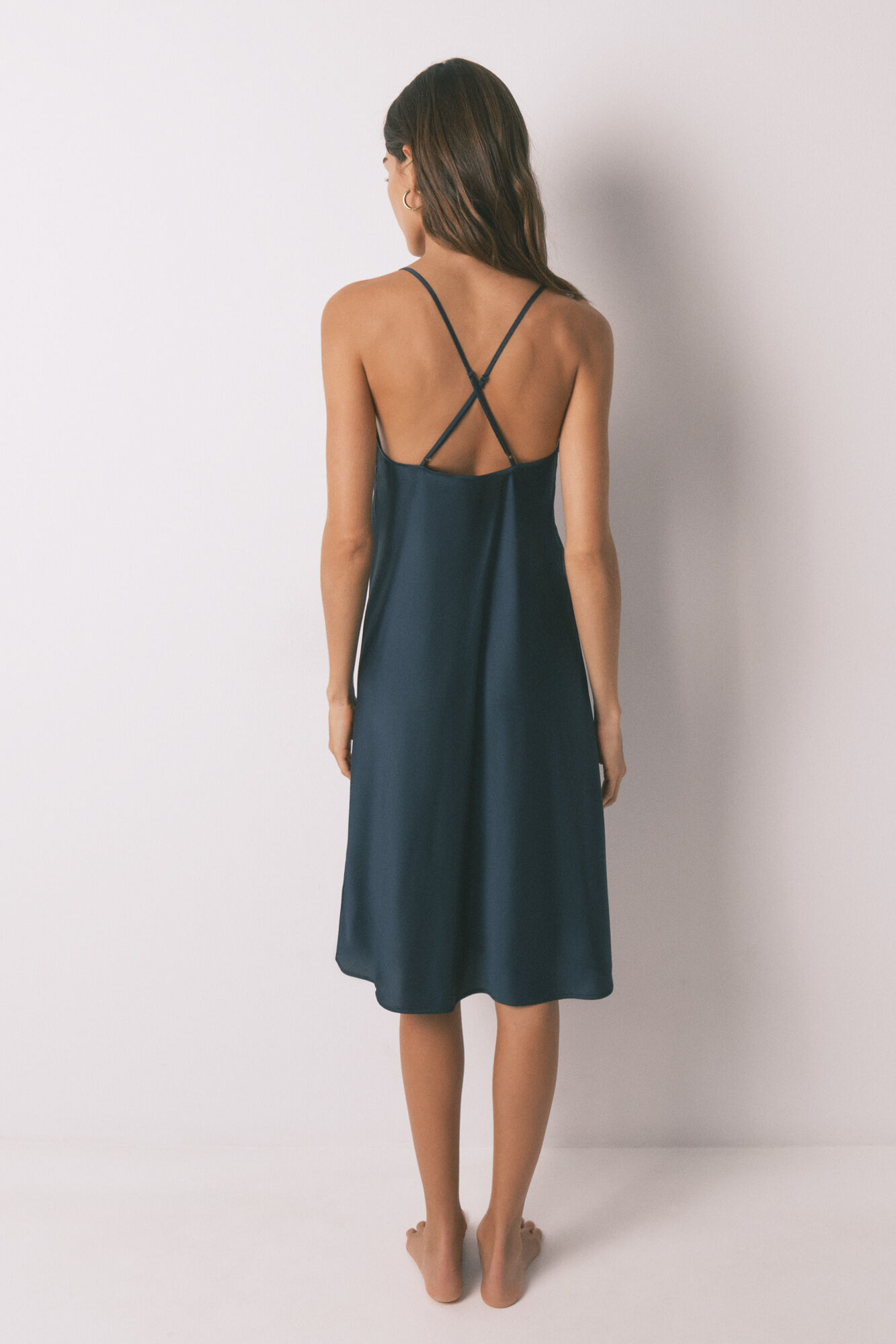 Women'secret Camis&oacute;n midi de sat&eacute;n azul azul