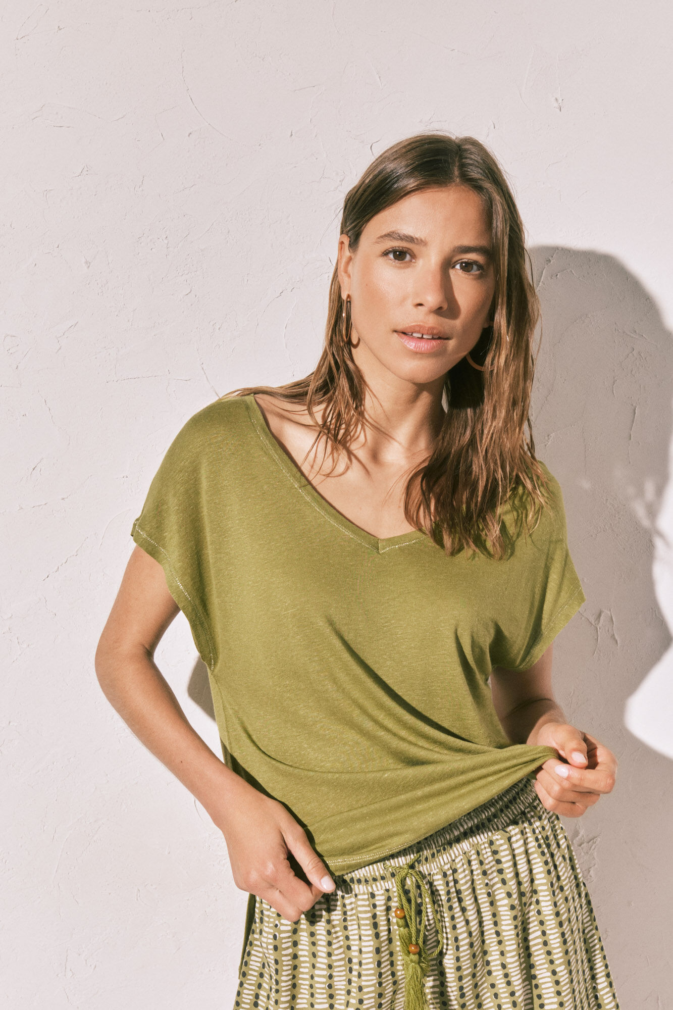 Women'secret Playera de manga corta verde kaki