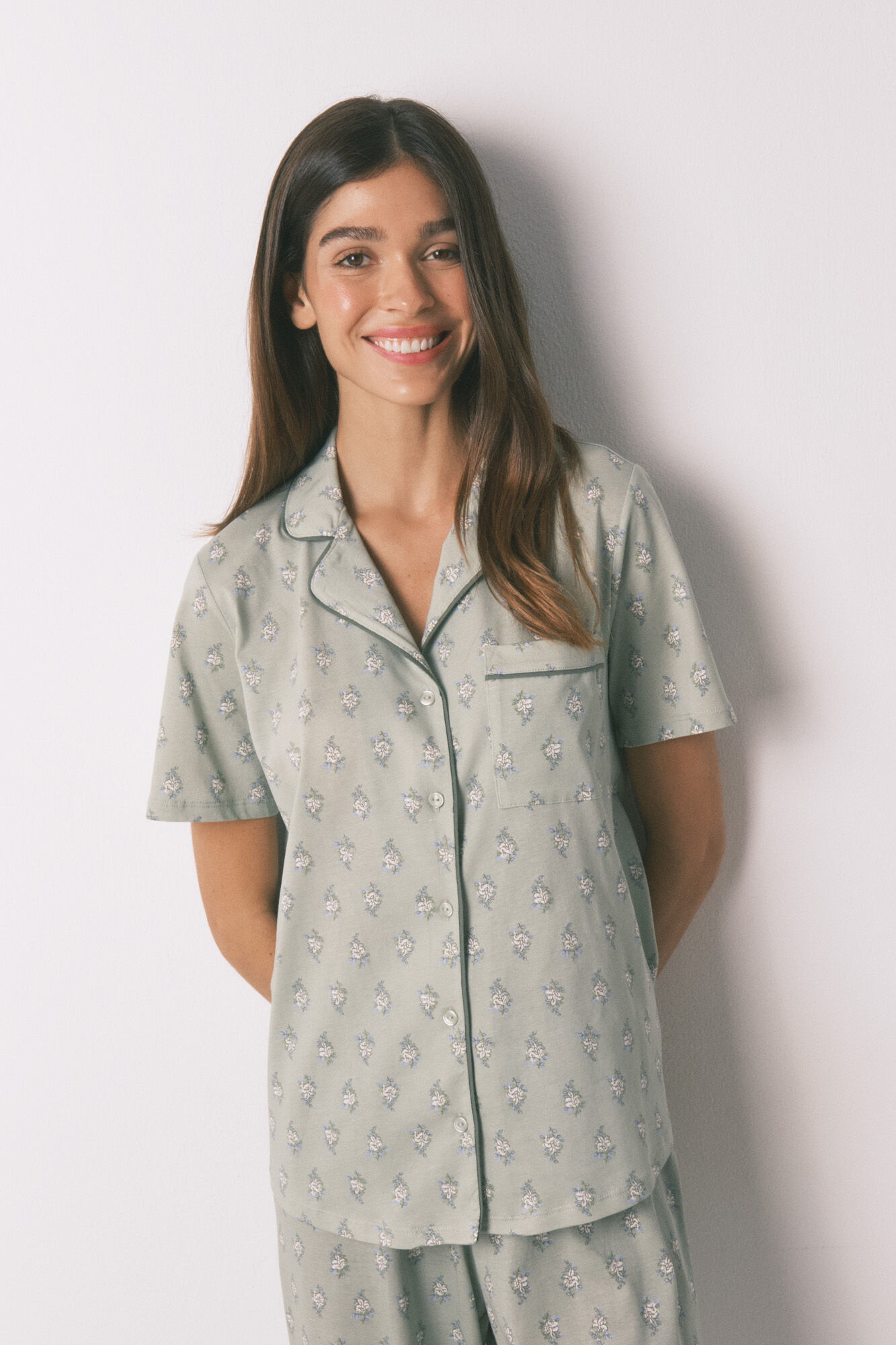 Women'secret Pijama largo camisero algod&oacute;n flores