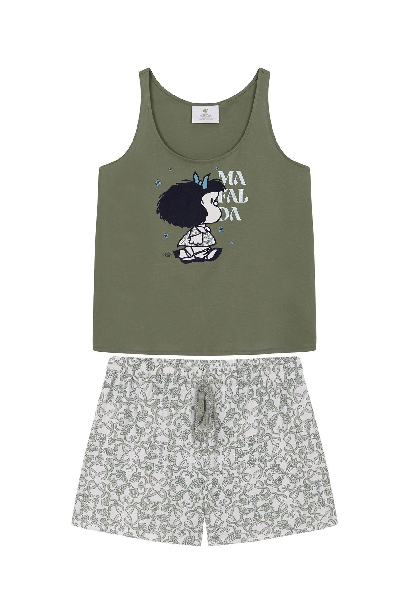 Women'secret Pijama 100% algod&oacute;n tirantes Mafalda kaki