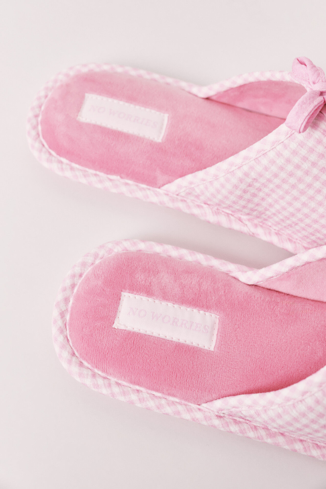 Women'secret Pantuflas estampado vichy con lazo rosa rosa