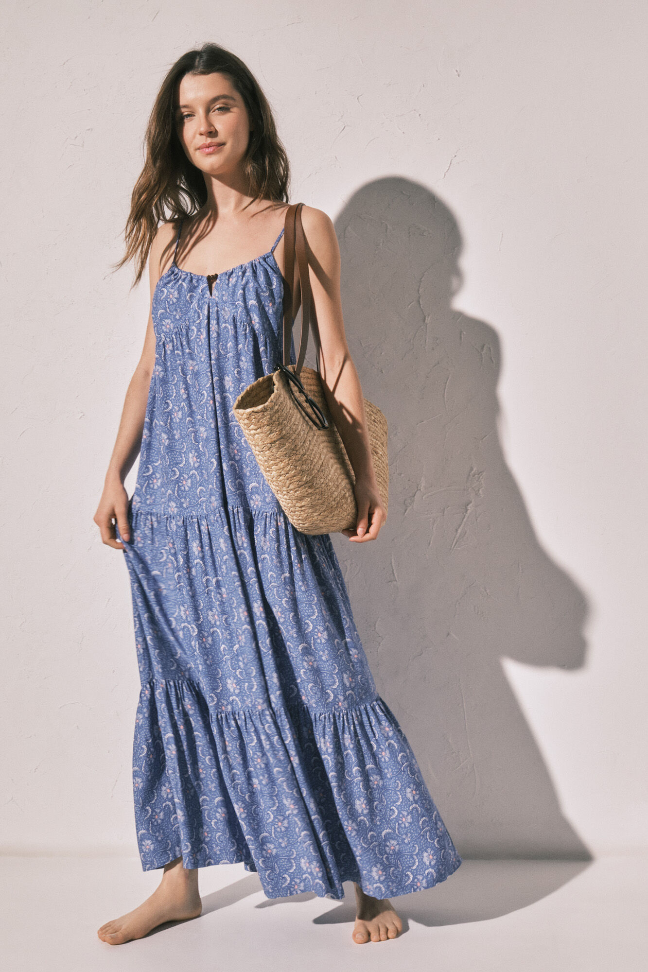 Women'secret Vestido largo de tirantes estampado