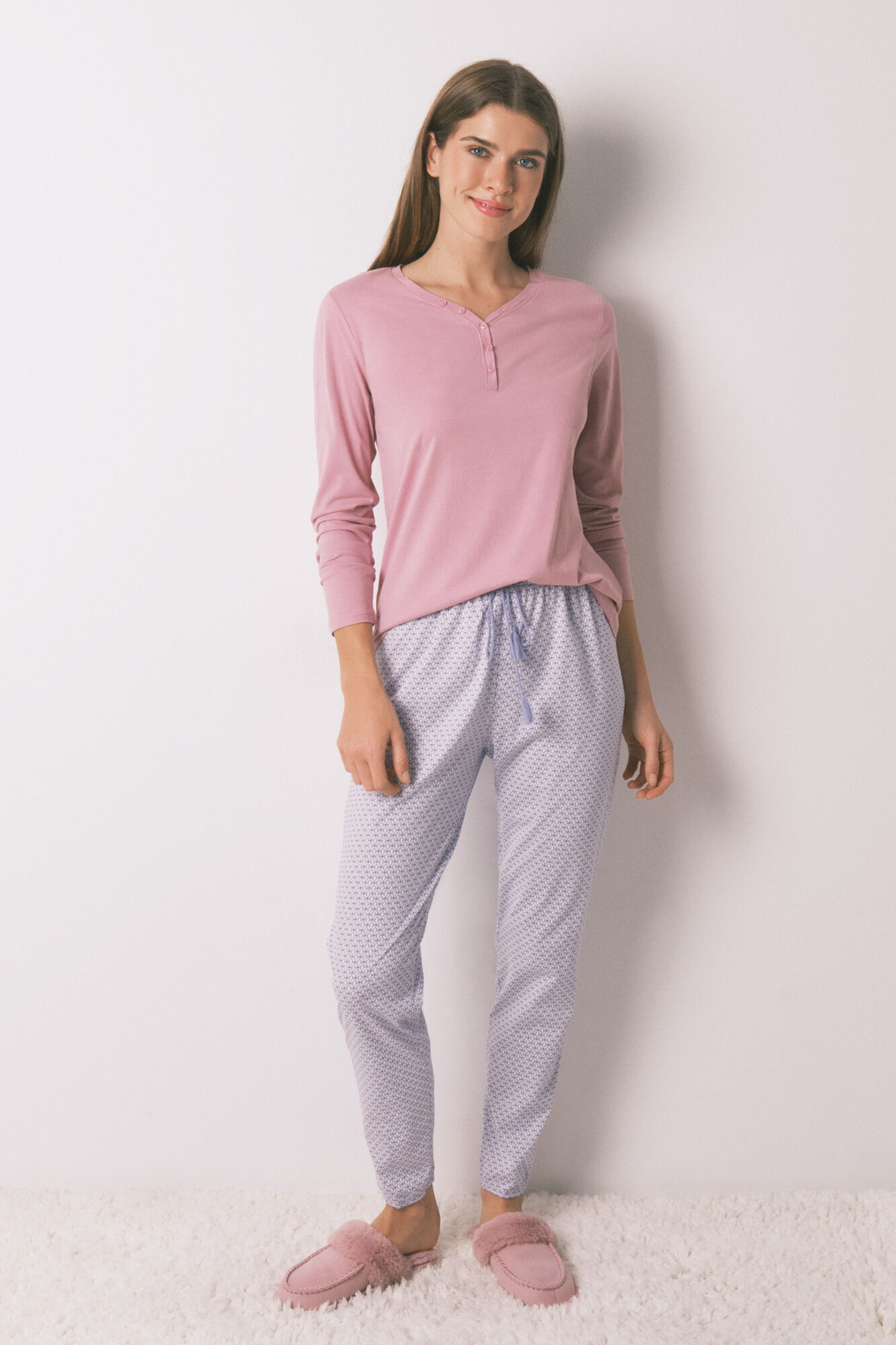 Women'secret Pantal&oacute;n pitillo 100% algod&oacute;n con estampado geom&eacute;trico estampado