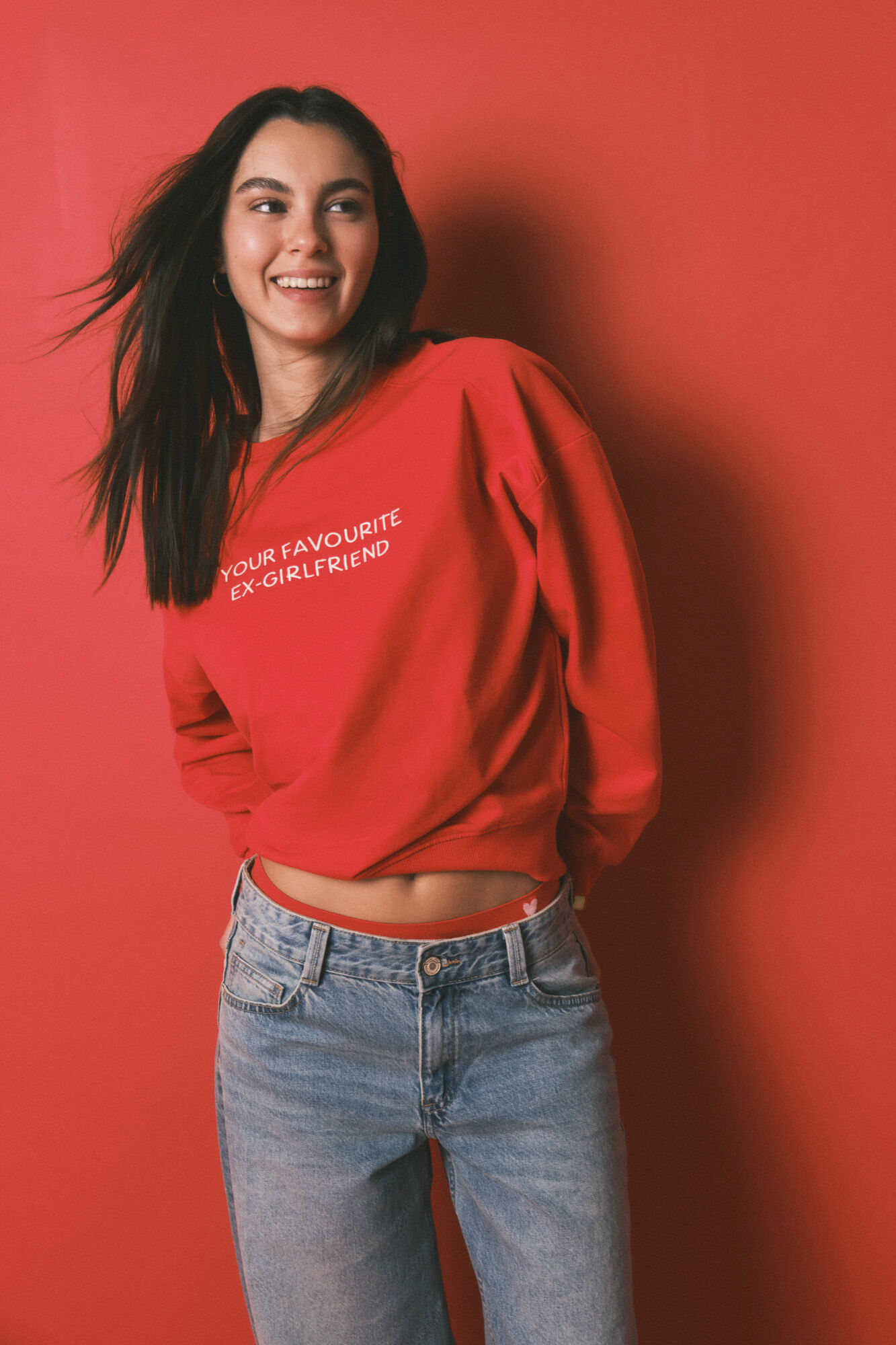 HI&BYE Sudadera corta lisa de algod&oacute;n roja rojo