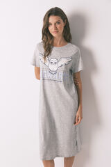 Women'secret Playera de dormir midi de algod&oacute;n con estampado de Hedwig gris gris