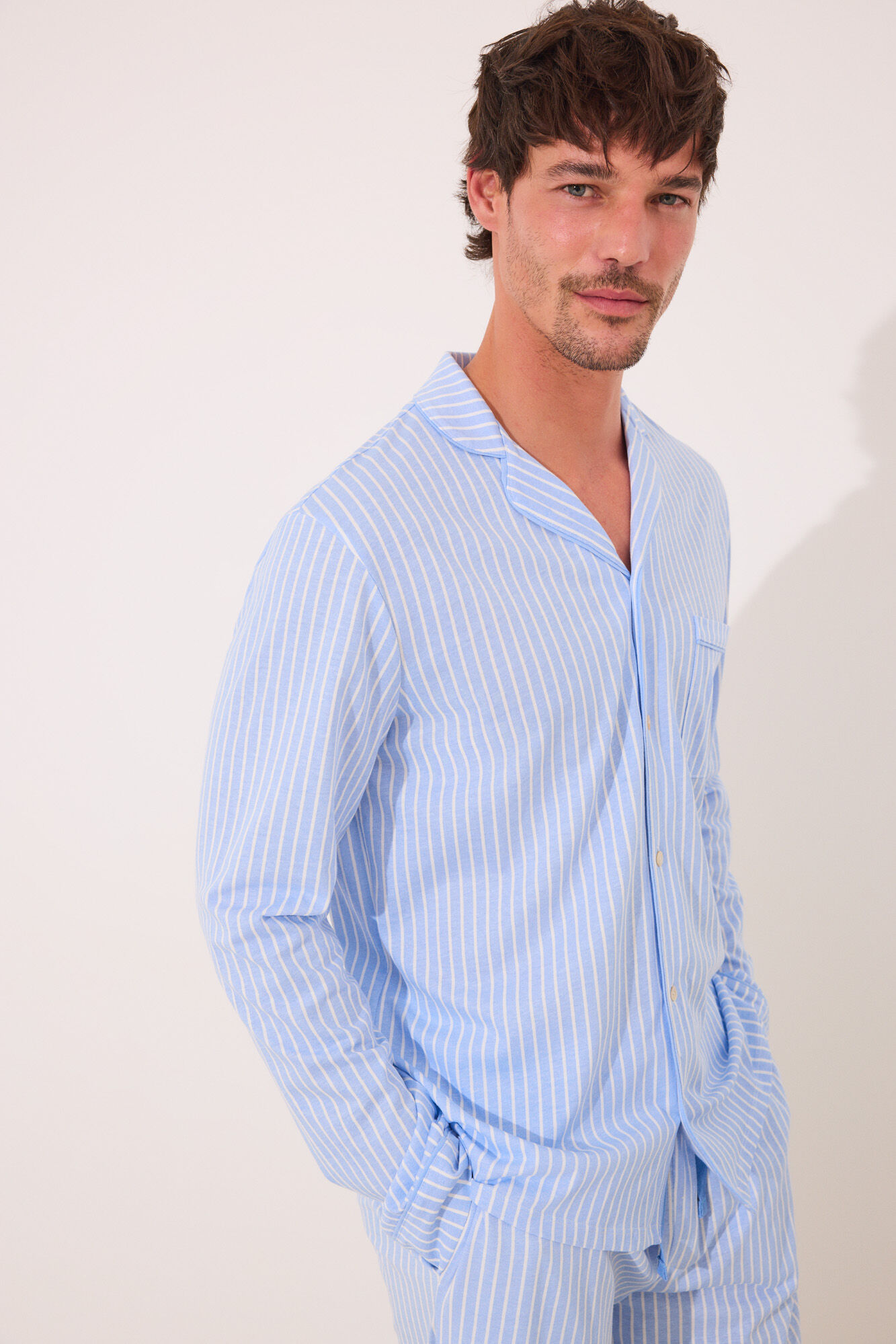 Women'secret Pijama camisera de algod&oacute;n de rayas azules para hombre estampado