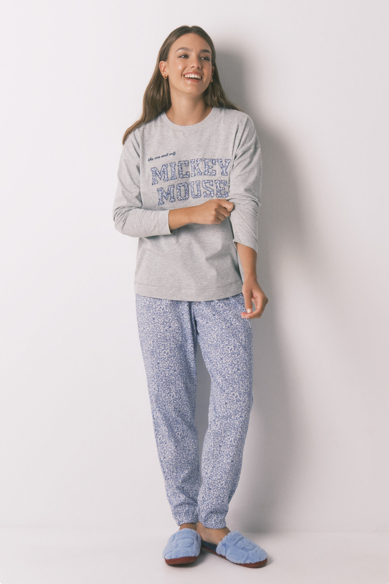 Women'secret Pijama larga algod&oacute;n Mickey gris