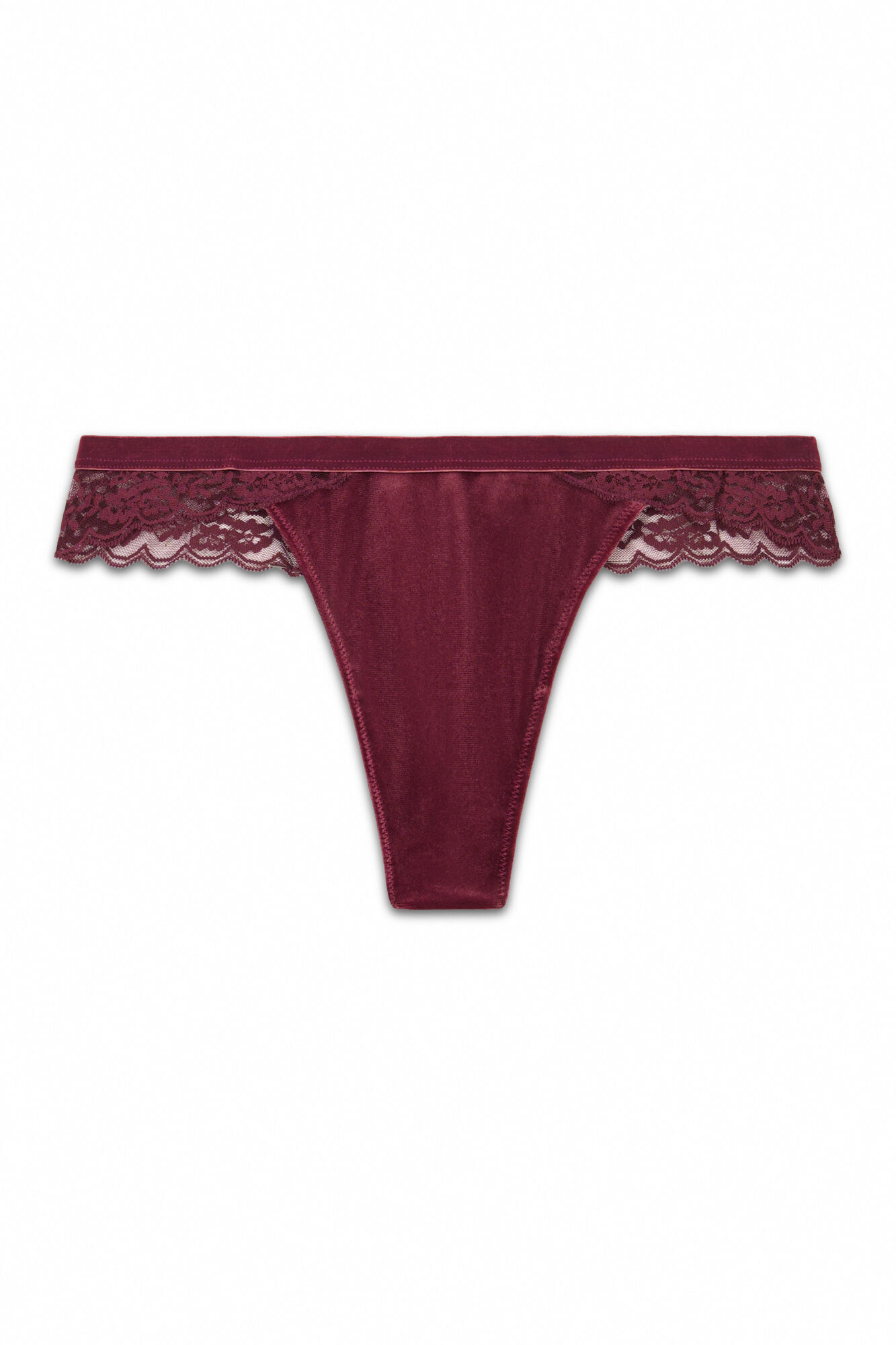 Women'secret Tanga de encaje burdeos y terciopelo p&uacute;rpura