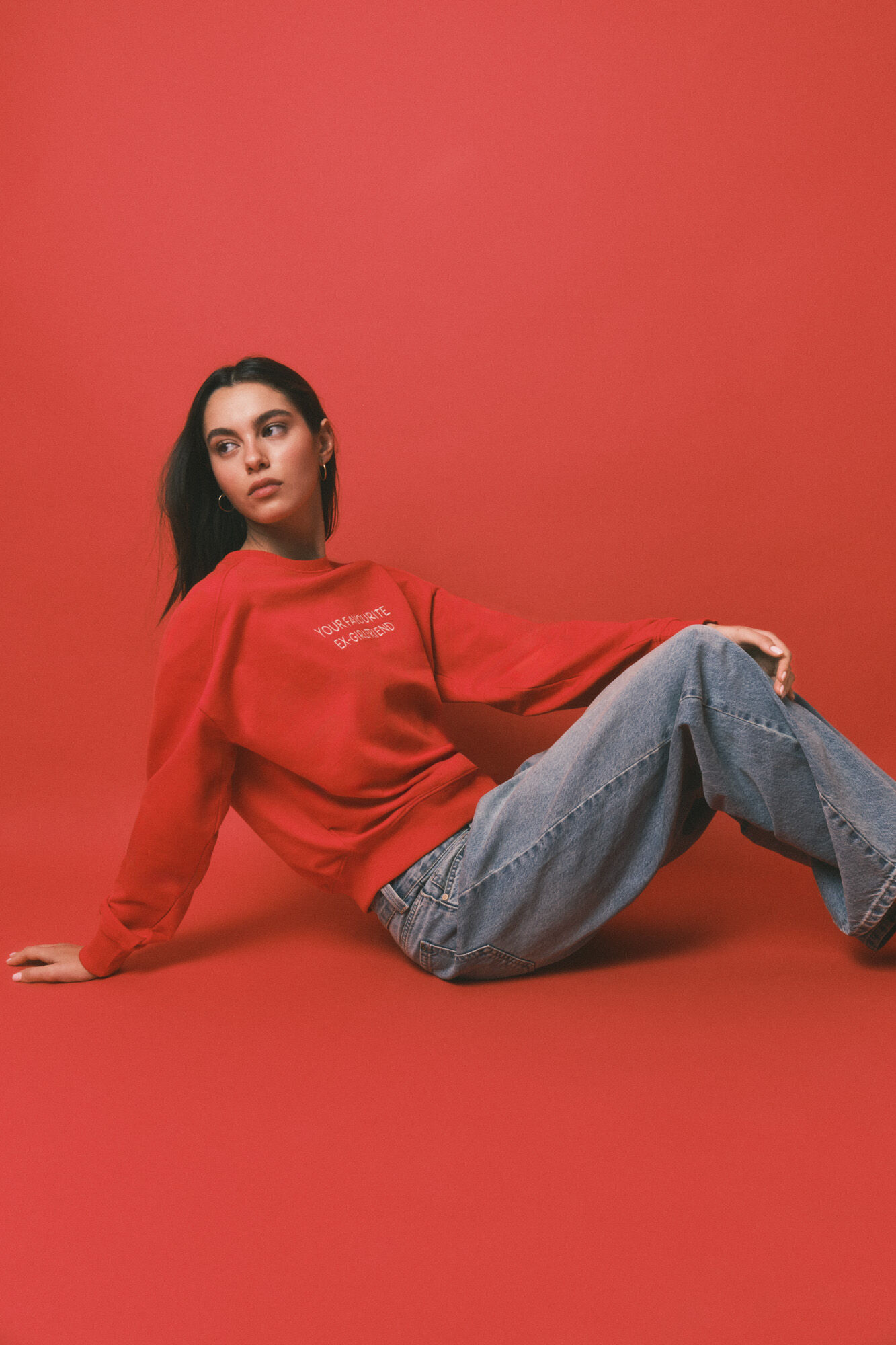 HI&BYE Sudadera corta lisa de algod&oacute;n roja rojo