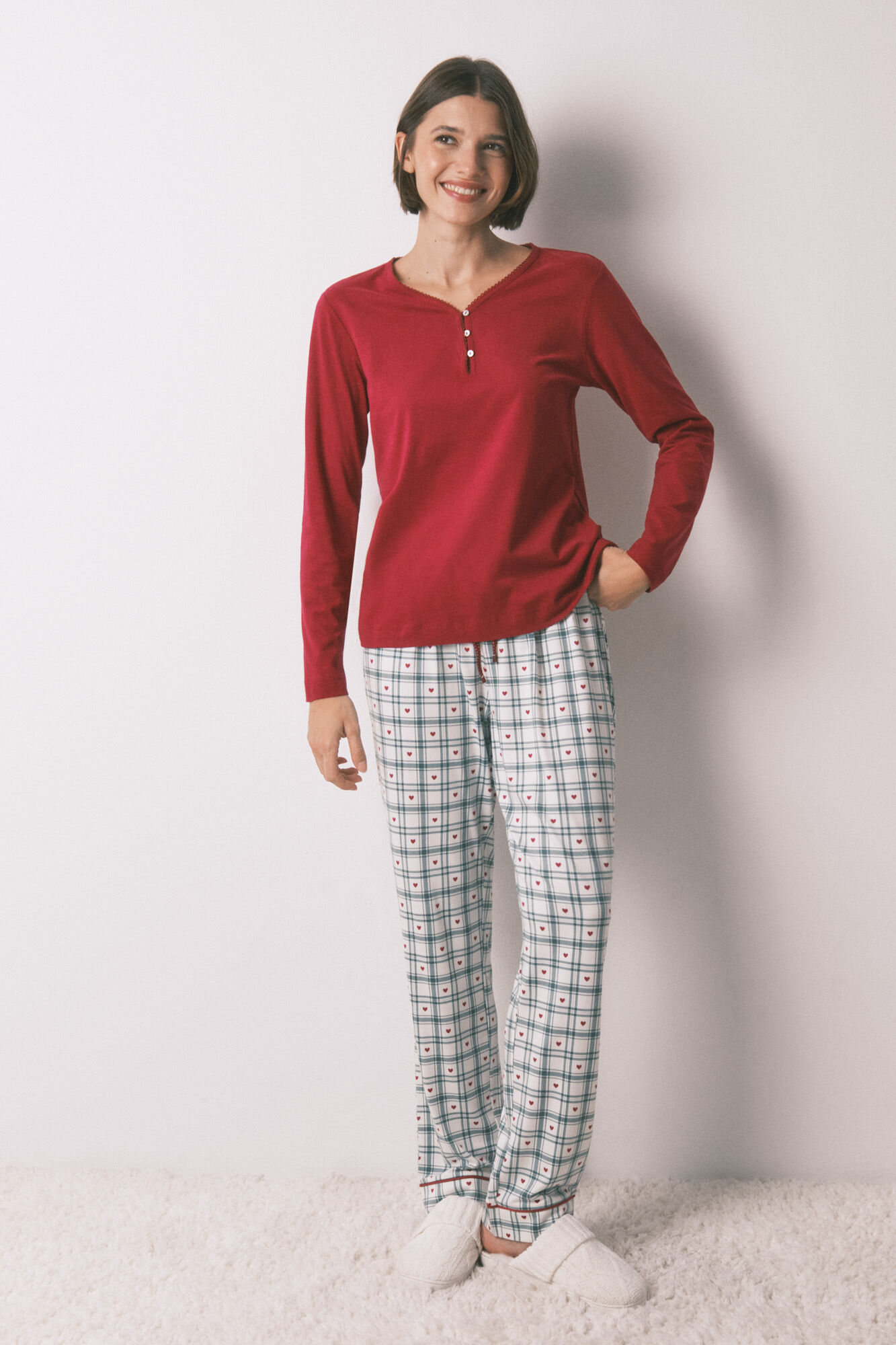 Women'secret Playera roja de manga larga 100% algod&oacute;n rojo