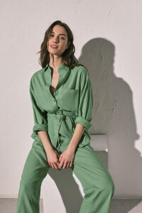 Women'secret Camisa de manga larga de lino verde