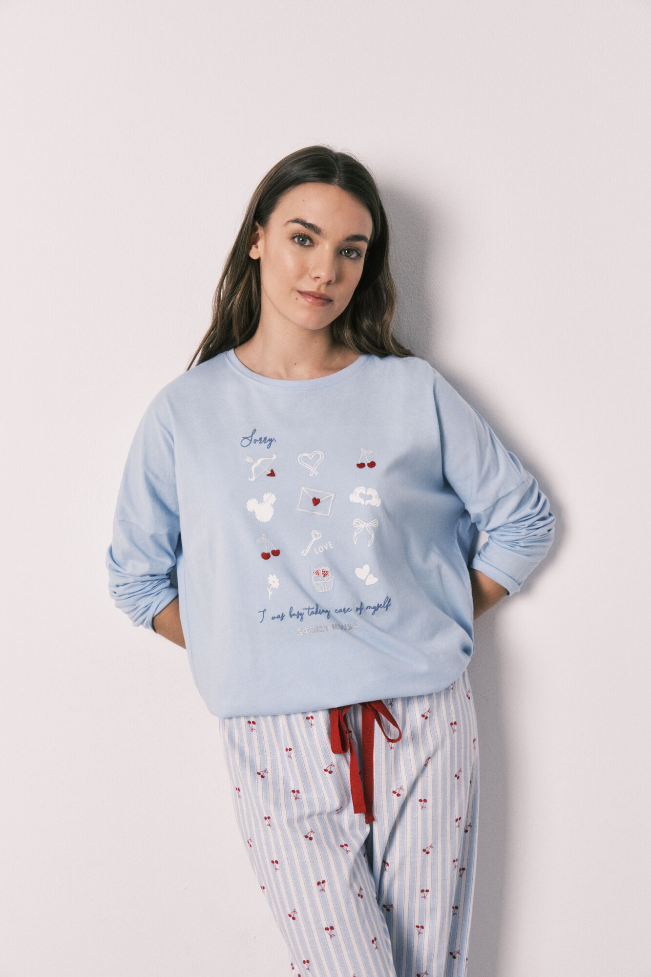 Women'secret Pijama larga de algod&oacute;n Mickey Cherry azul