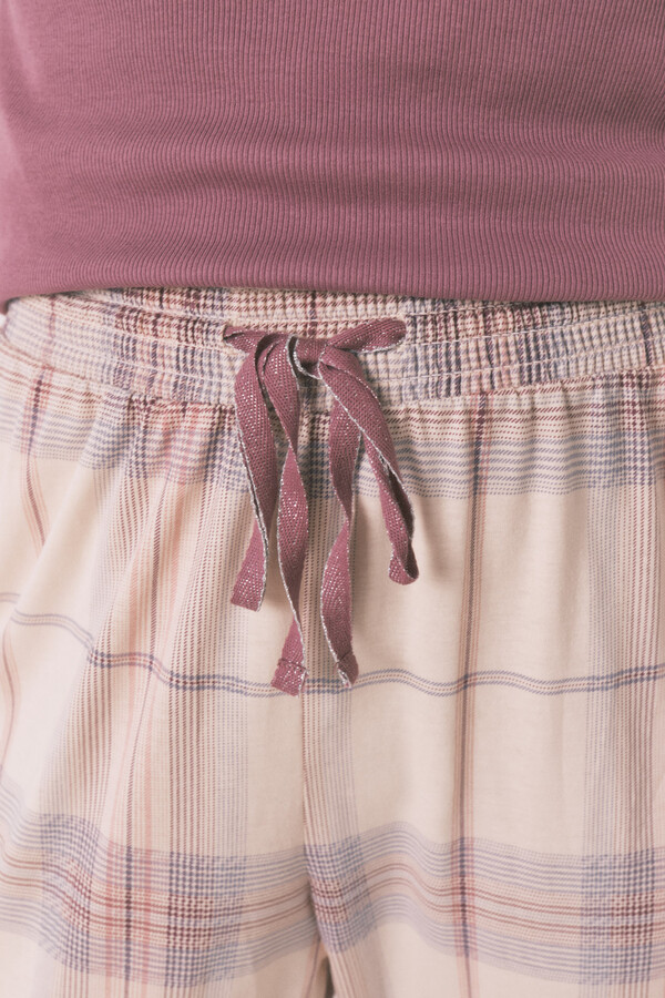 Women'secret Pijama larga con estampado de cuadros rosas rosa