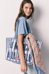 Women'secret Bolsa shopper de algod&oacute;n estampado de rayas azul