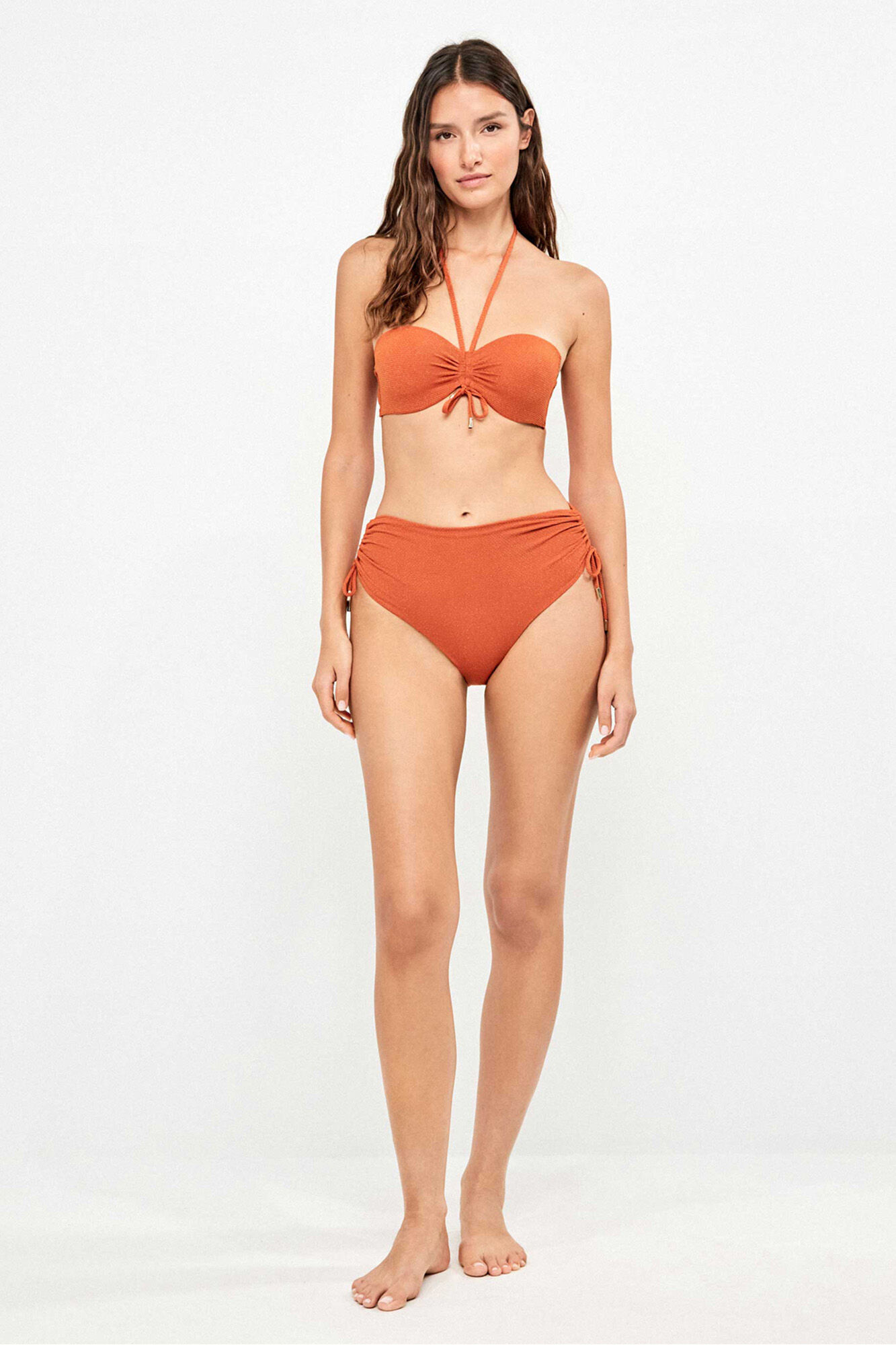Gisela Panty de bikini de tiro alto de piqu&eacute; lurex dorado naranja