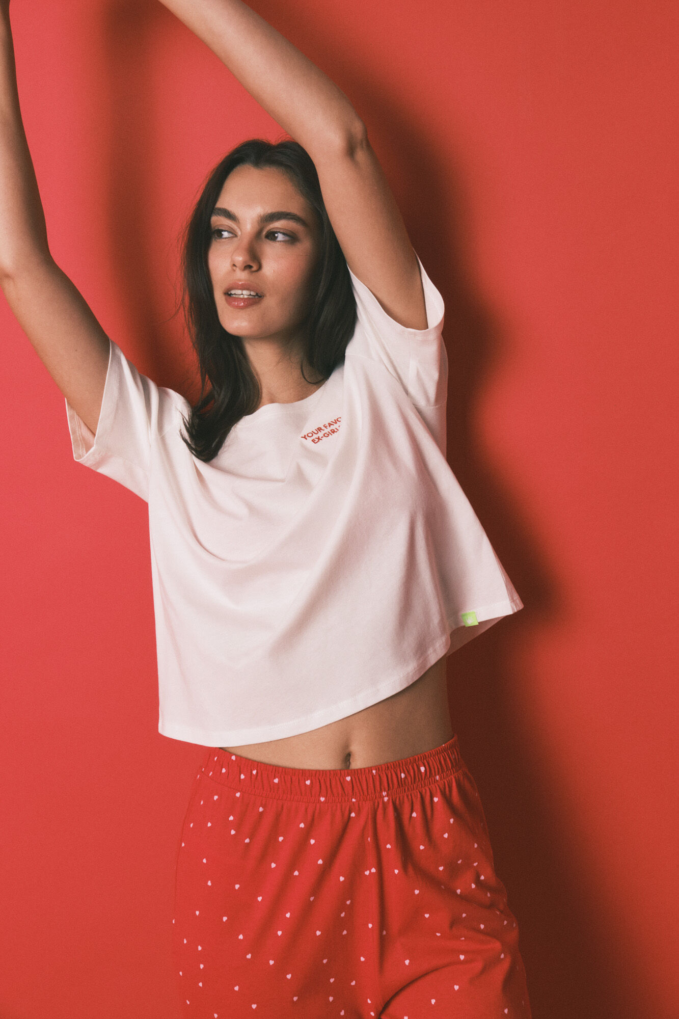 HI&BYE Pijama larga estampada de 100% algod&oacute;n blanca" marfil