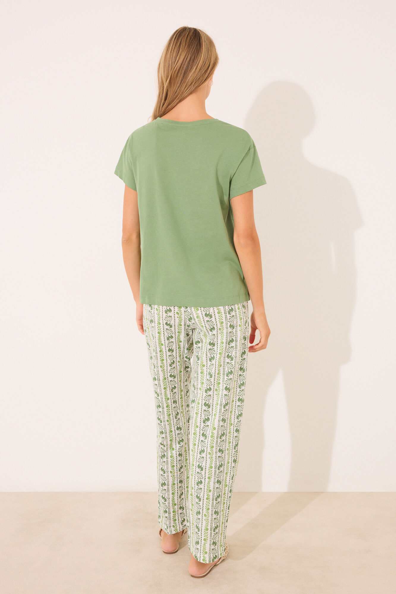 Women'secret Pijama de manga corta de algod&oacute;n con estampado verde verde