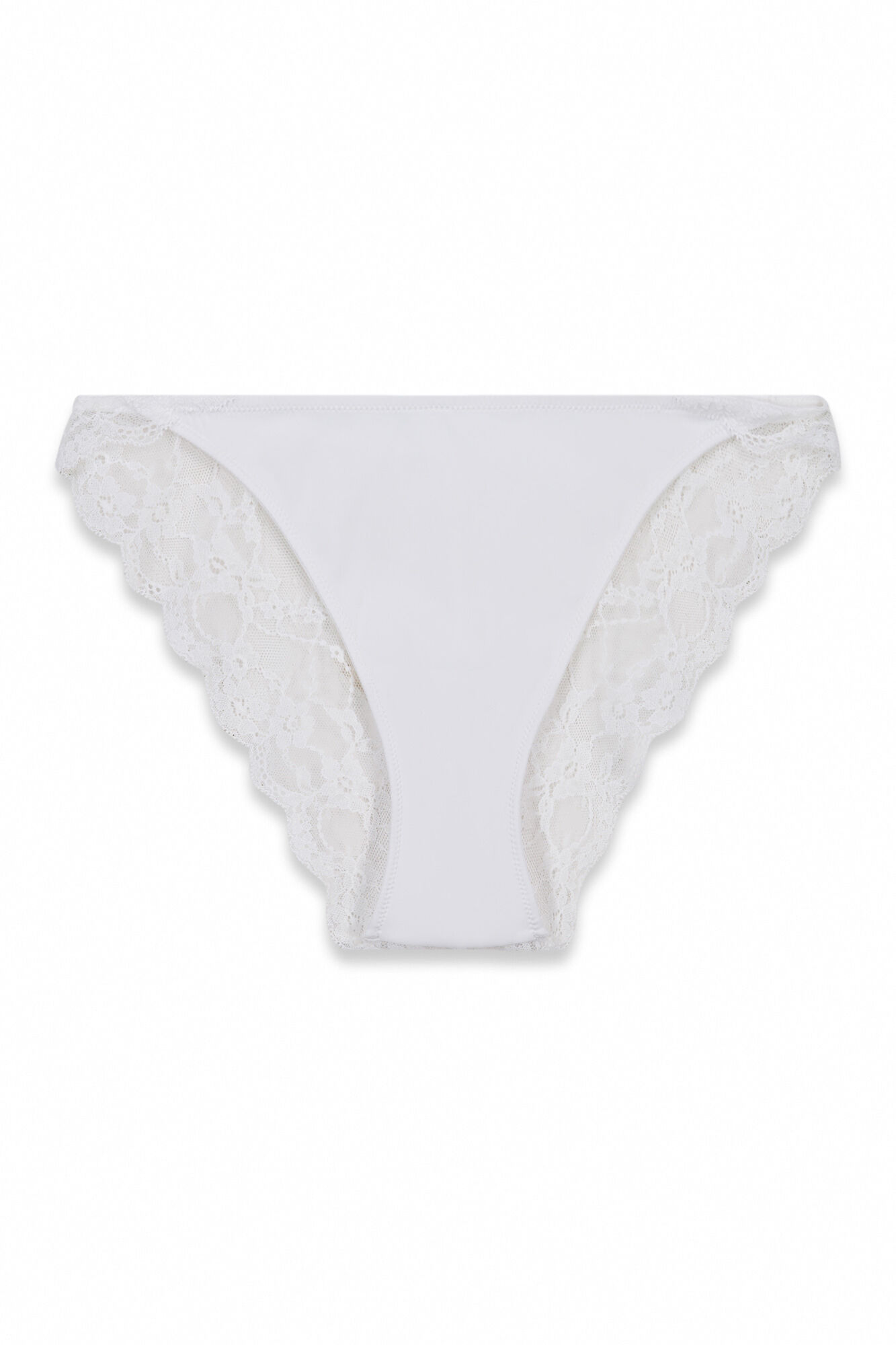 Women'secret Panty cl&aacute;sica de microfibra y encaje blanca marfil